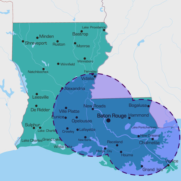 Map of Service Area in Southern Louisiana